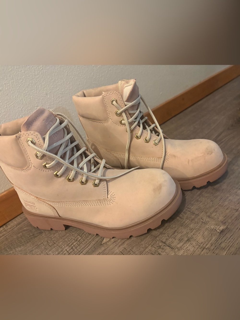 Mens Lace-Up Work Boots in Light Pink